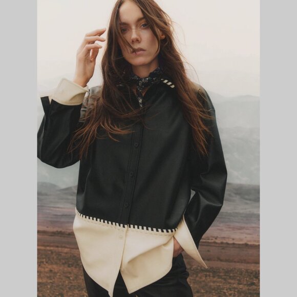 H&M Black and White Leather Jacket with Studded Collar - Picture 1 of 11